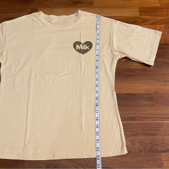 🍋 Uoobox • Women’s “Milk Apricot” Cotton Crewneck T-Shirt Japanese Style Size S - Picture 5 of 6